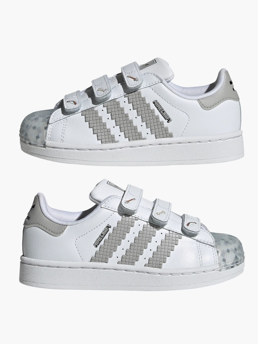 ADIDAS SUPERSTAR II COMFORT CLOSURE X MINECRAFT KIDS SHOES, SIZE 12K, WHITE/GREY